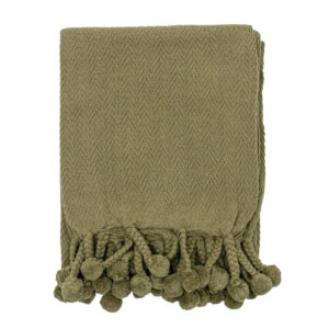 50"x 60" Sage Green Cotton Throw with Pom Pom Tassels