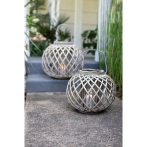 Round Grey Willow Lantern