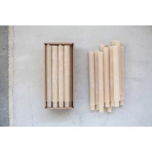 Set of 12 Unscented Powder Finished Taper Candles - Ivory