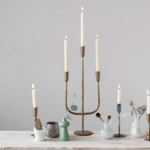 Hand-Forged Metal Candelabra w- Antique Brass Finish