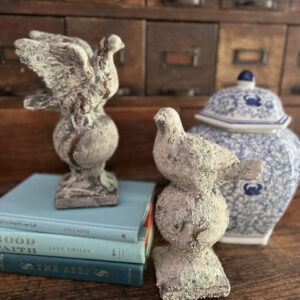 Set of 2 Aged Ceramic Bird Finials