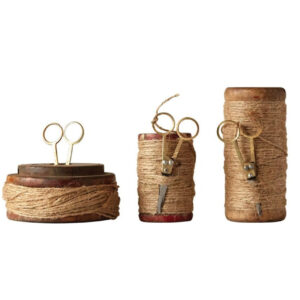 Found Wooden Spools with Jute and Scissors, Set of 3