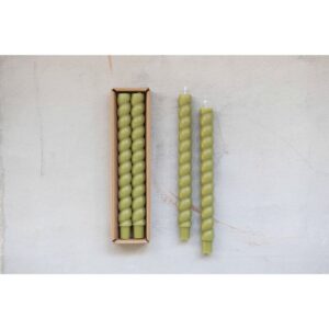 Set of 2 Boxed Twisted Taper Candles - Green