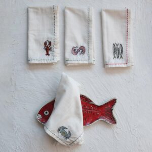 Set of 4 Coastal Sea Life Embroidered Napkins