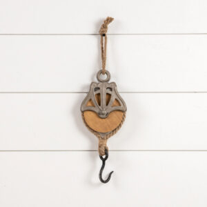 Wooden Wheel Pulley with Hook