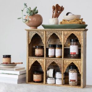 Carved Wood Six Section Shelf