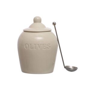 White Stoneware Olive Jar with Spoon