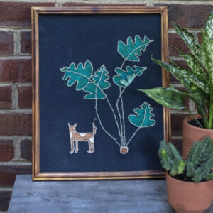 Primitive Style Happy Dog Embroidered Wall Art