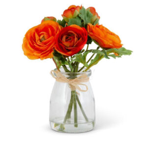 Orange Ranunculus Bouquet in Glass Vase