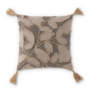 20" Grey and Taupe Pillow with Appliqued Leaves