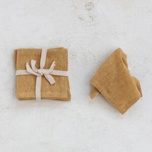 Set of 4 Stonewashed Linen Napkins - Gold