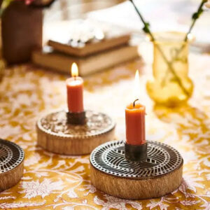 Found Wooden Stamp Block Candle Holder