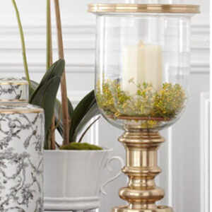 17.5" Glass Hurricane on Wooden Base