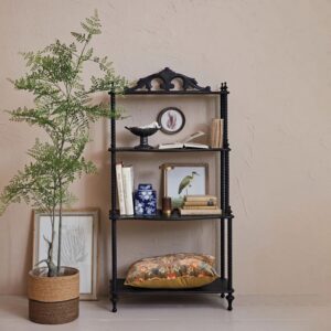3 Tier Carved Wood Black Shelf