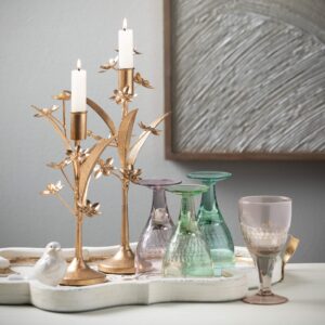 Gold Floral Taper Candle Holder Set