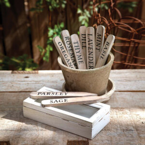 Set of 9 Herb Plant Stakes in Wooden Box