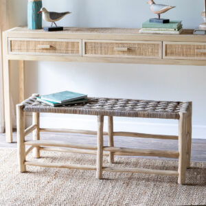 Teak and Rattan Woven Bench