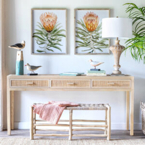 Teak and Rattan Console Table