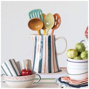 Hand Painted Red White and Blue Striped Pitcher