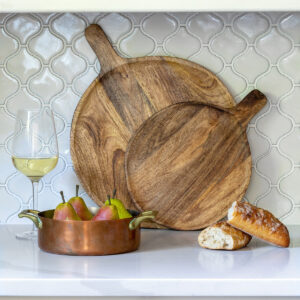 Set of 2 Round Wood Serving Trays